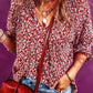 Floral Print Smocked Tie Neck Blouse