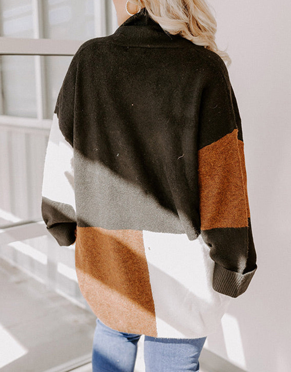 Plus Size Open Front Color Block Cardigan