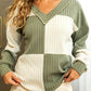 Textured Colorblock Long Sleeve V Neck Top