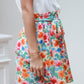 Green Floral Print Waist Tie Mini Skirt