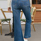 High Waist Seam Stitching Pocket Flare Jeans