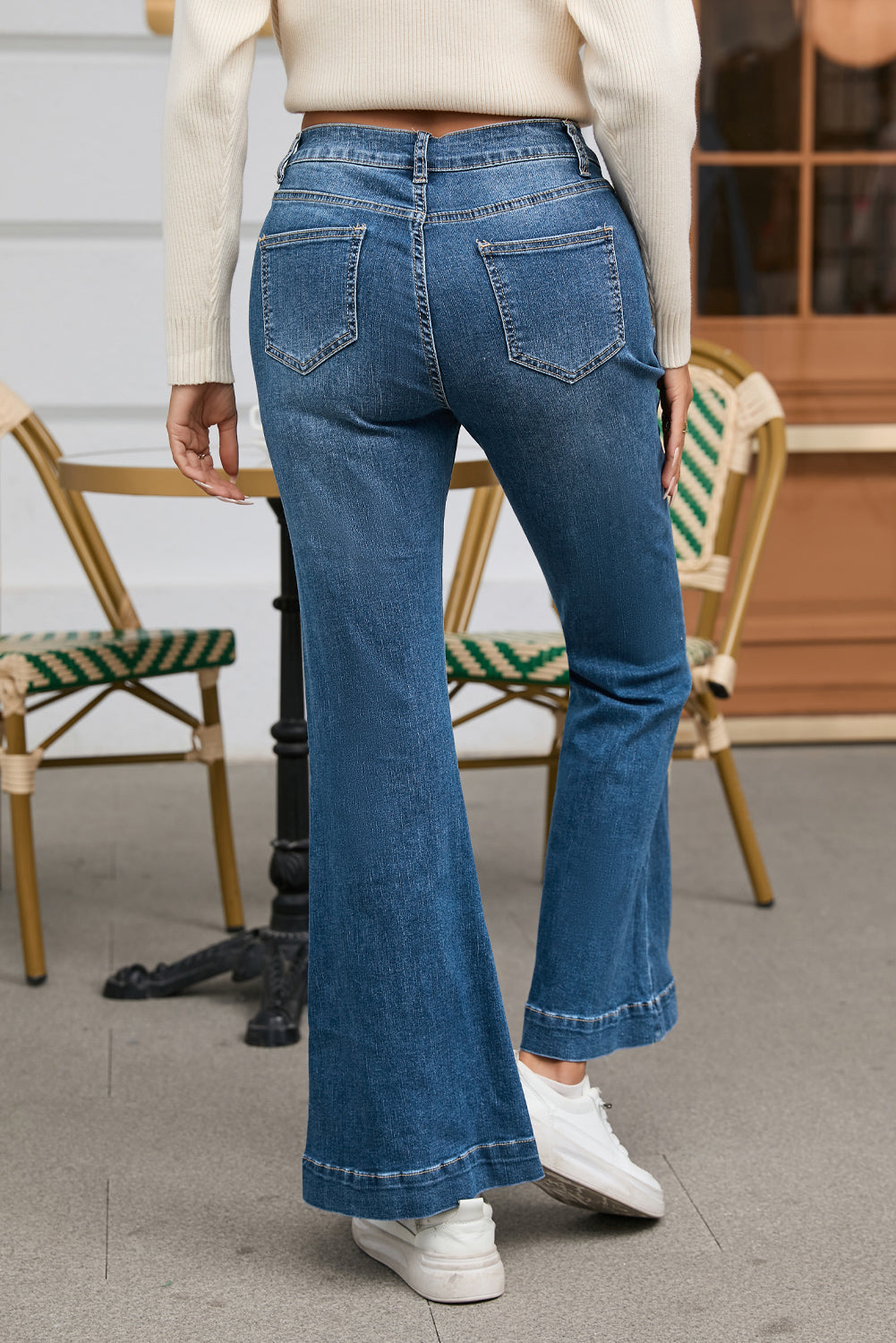High Waist Seam Stitching Pocket Flare Jeans