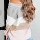 Loose Colorblock Knitted Henley Sweater