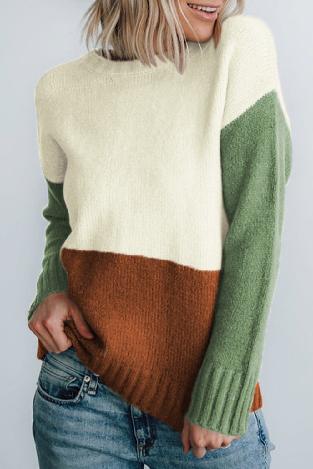 Ribbed Trim Color Block Sweater