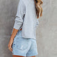 Waffle Knit Side Split Buttoned Henley Top