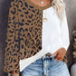 Leopard Contrast Waffle Knit Twist Hem V Neck Top