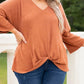 Plus Size Twist Hem Bracelet Sleeve Ribbed Top