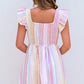 Striped Button Sweetheart Flutter Sleeve Dress