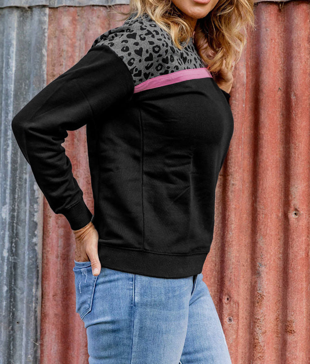 Leopard Colorblock Long Sleeve Plus Size Top