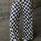 2-Tone Checked Print High Waist Wide Leg Pants