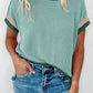 Textured Contrast Trim Round Neck T Shirt
