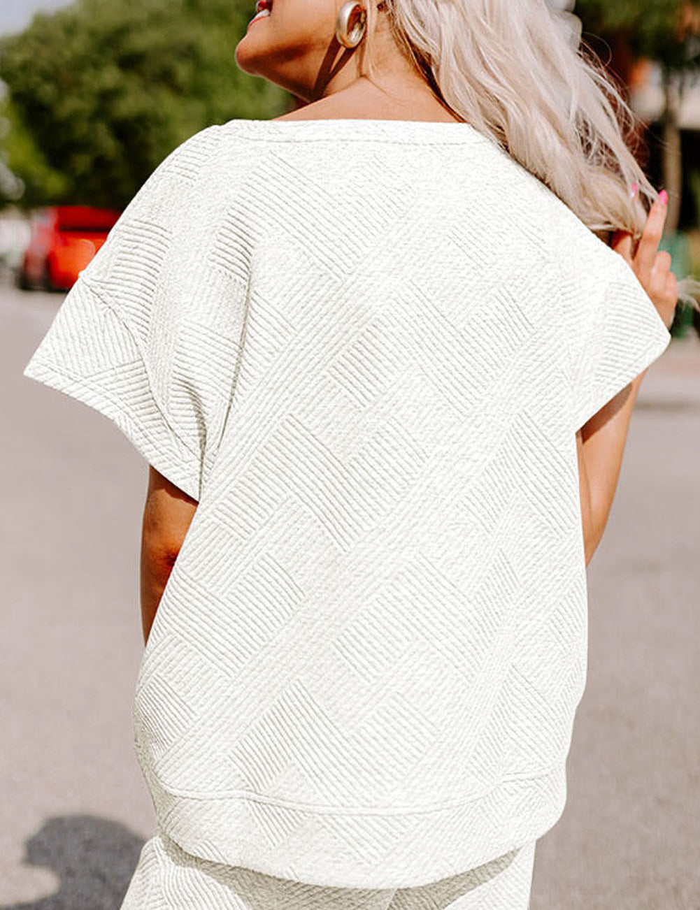 Textured Loose Fit T Shirt and Drawstring Pants Set