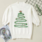 Tinsel Christmas Tree Graphic Puff Sleeve Sweater