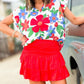 Flower Print Chest Pocket V Neck Blouse