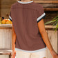 Coffee Textured Contrast Trim Round Neck T Shirt