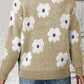Floral Pattern Half Zip Drop Shoulder Sweater