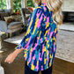 Plus Size Brushstroke Print 3/4 Sleeve Blouse