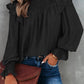 Crinkle Ruffle Trim Keyhole Puff Sleeve Blouse