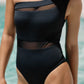 Mesh Insert One Shoulder High Waist Teddy Swimsuit
