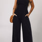 Cinched Waist Sleeveless Wide Leg Jumpsuit