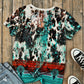 Tie-Dye Bleached Steer Western Print Crew Neck T-shirt