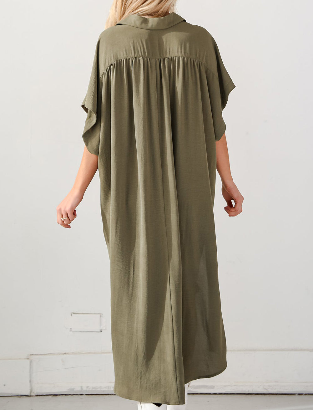 Loose High Low Side Slits Short Sleeve Shirt Dress