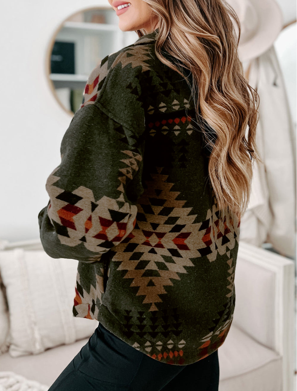 Aztec Print Flap Pockets Long Sleeve Shacket