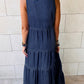 Real Teal Sleeveless Tiered Chambray Maxi Dress