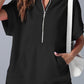 Half Zipper Kangaroo Pocket Short Sleeve Hoodie