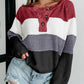 Loose Colorblock Knitted Henley Sweater