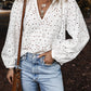 Eyelet Embroidered Puff Sleeve V Neck Blouse