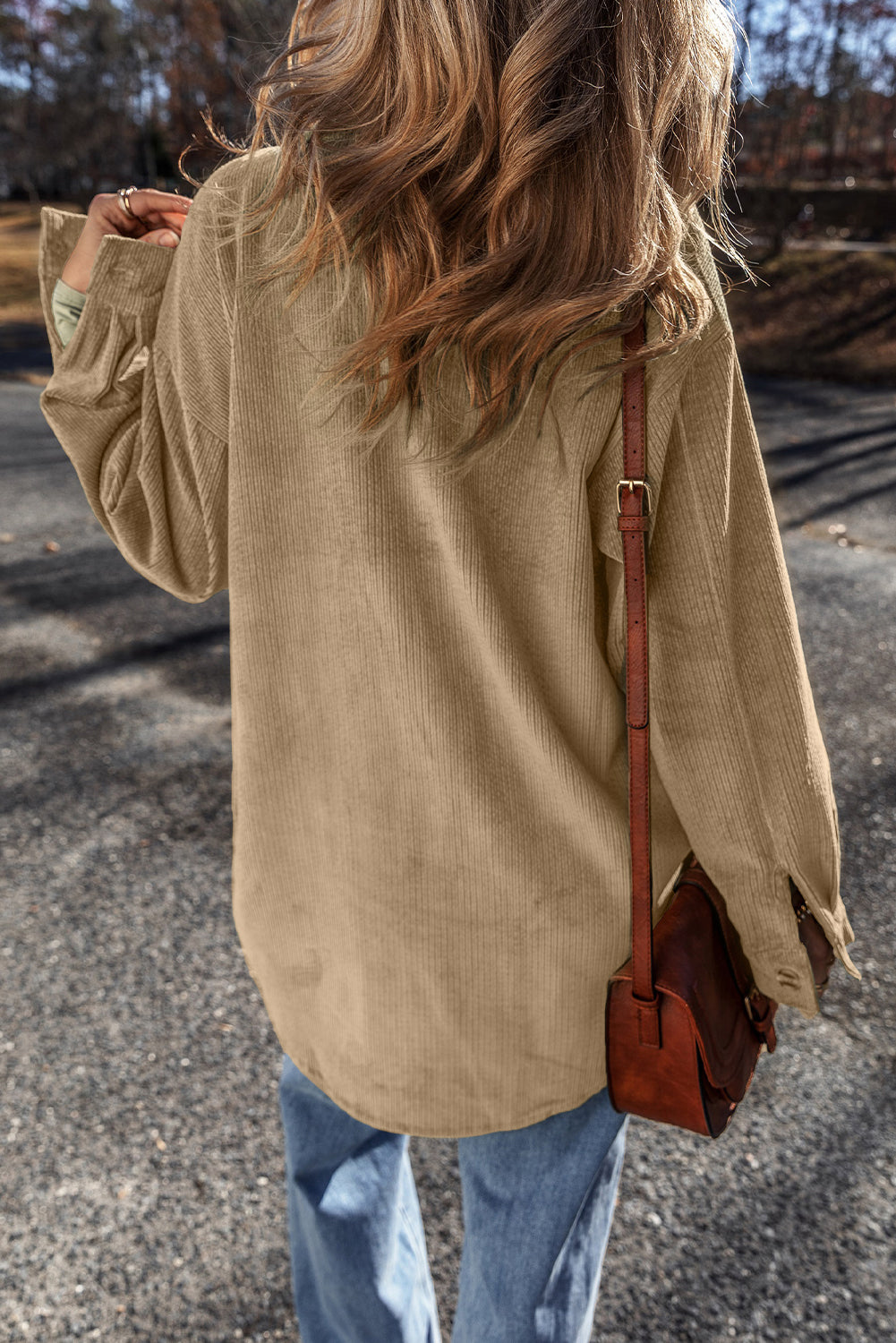 Patched Pocket Button Up Corduroy Shacket