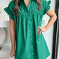 Shirred Ruffle Sleeve Button Up Short Dress