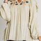 Floral Embroidered Swiss Dot Split Neck Babydoll Blouse