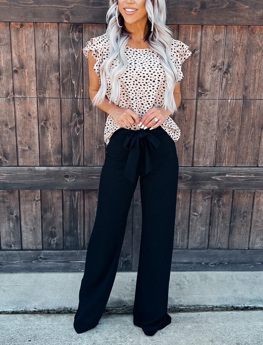 Spotted Print O-neck Ruffled Tank Top