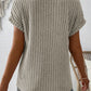 Wide Ribbed Notched V Neck Button Decor T shirt