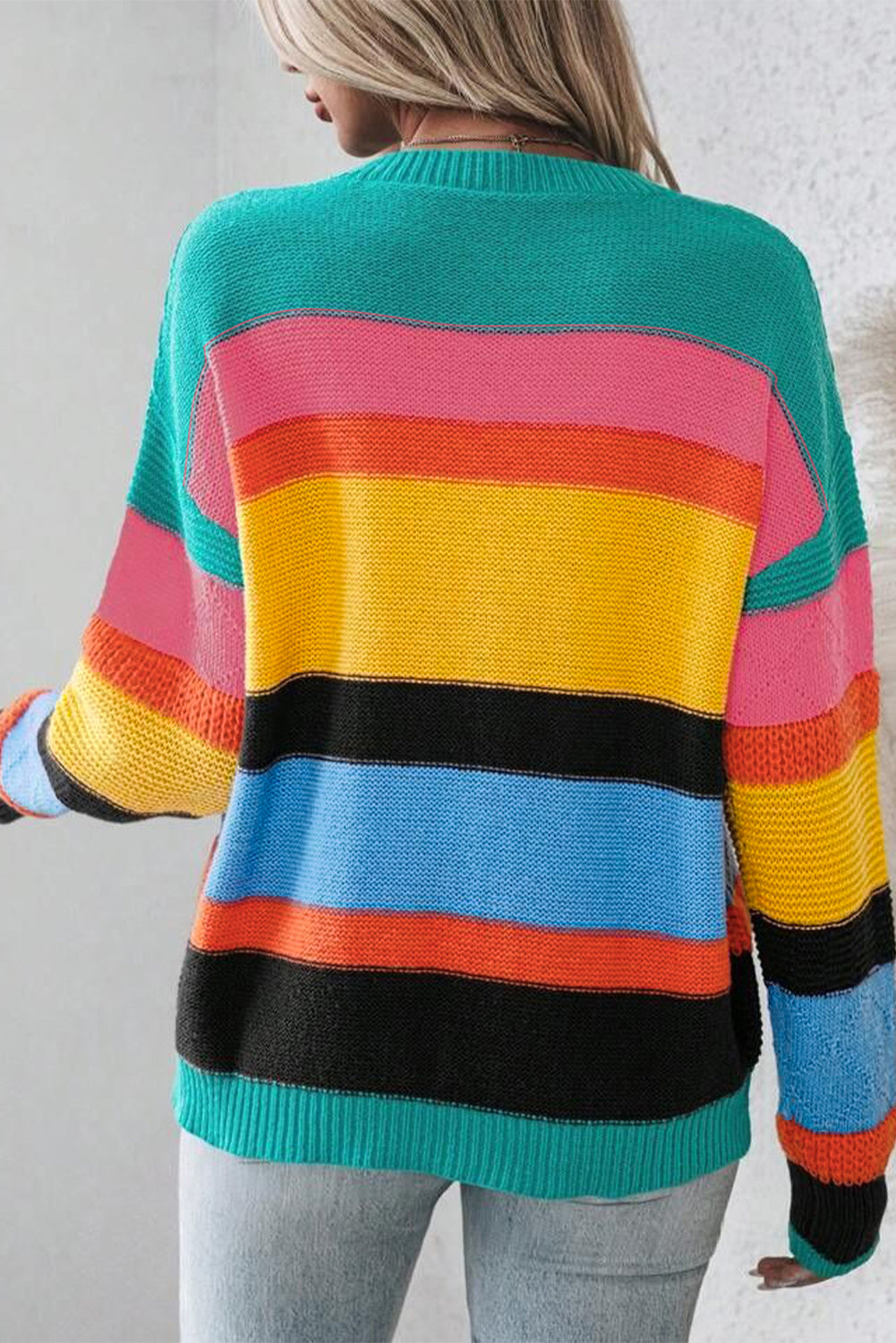 Colorblock Mixed Textured Drop Shoulder Sweater