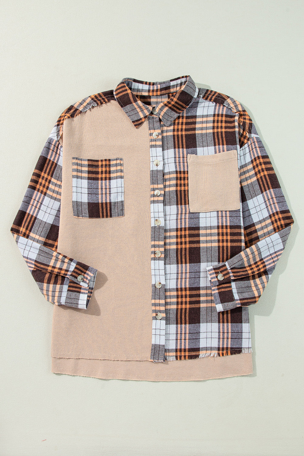 Thermal Knit Plaid Patchwork Shacket