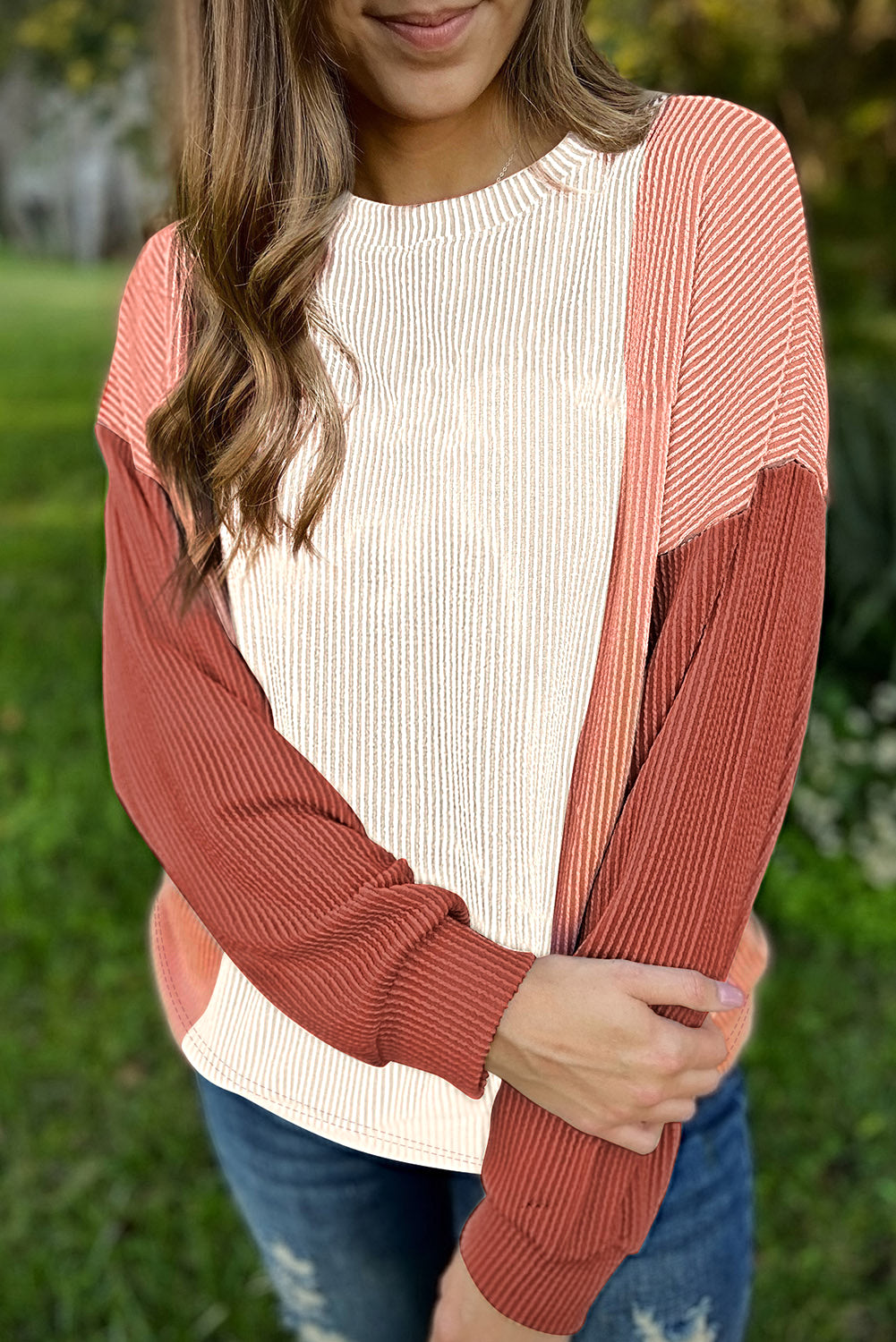 Color Block Corded Long Sleeve Top