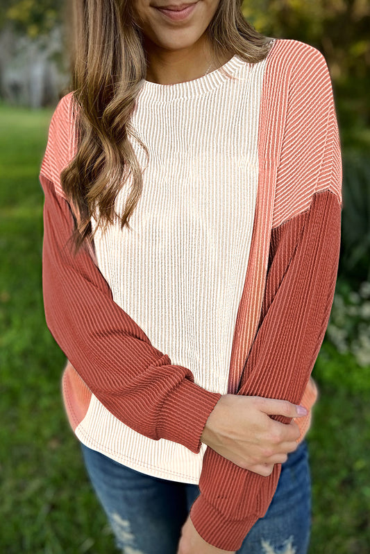Color Block Corded Long Sleeve Top