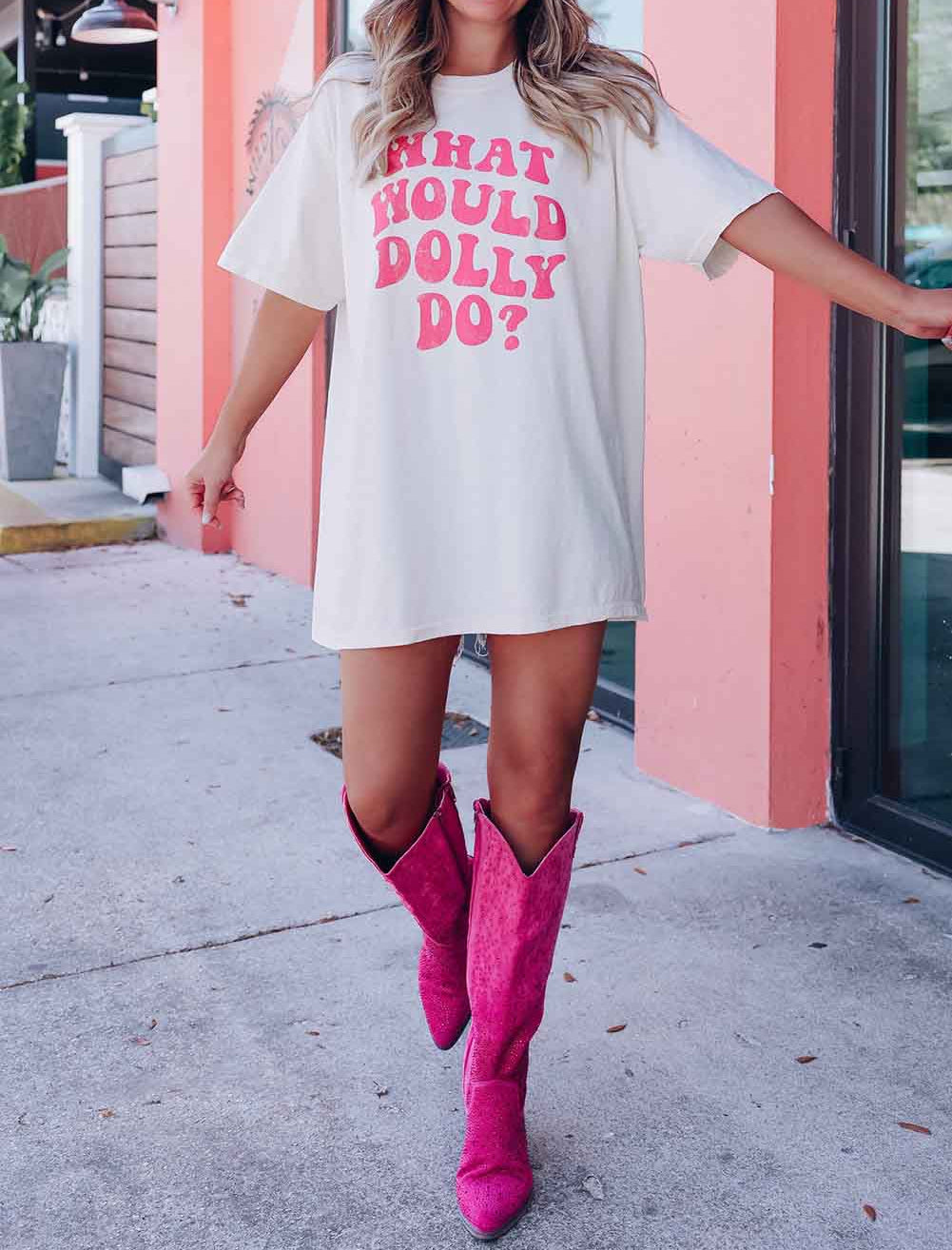 WHAT WOULD DOLLY DO Printed Boyfriend T Shirt