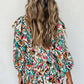 Abstract Print 3/4 Puff Sleeve Ruffle Blouse