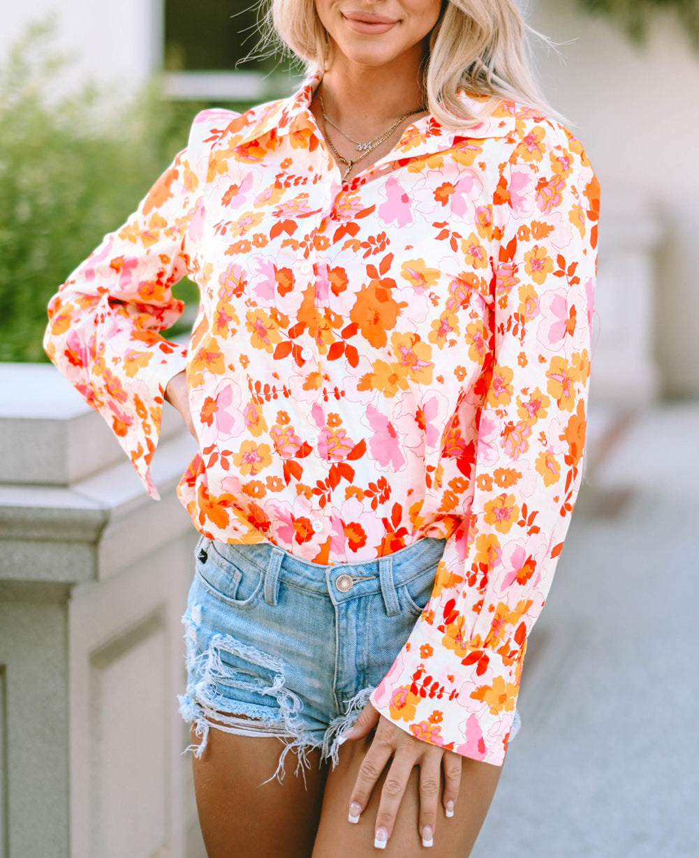 Floral Bishop Sleeve Button Up Shirt