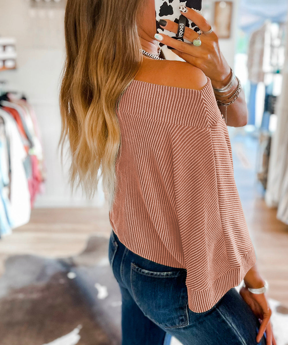 Boatneck Batwing Sleeve Cording Blouse