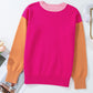 Three Tone Contrast Round Neck Loose Sweater