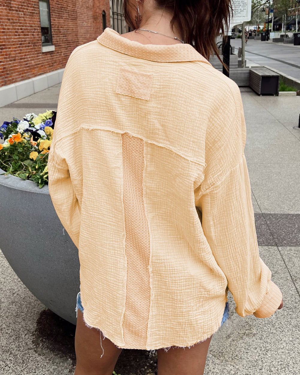 Long Sleeve Flap Pocket Henley Top