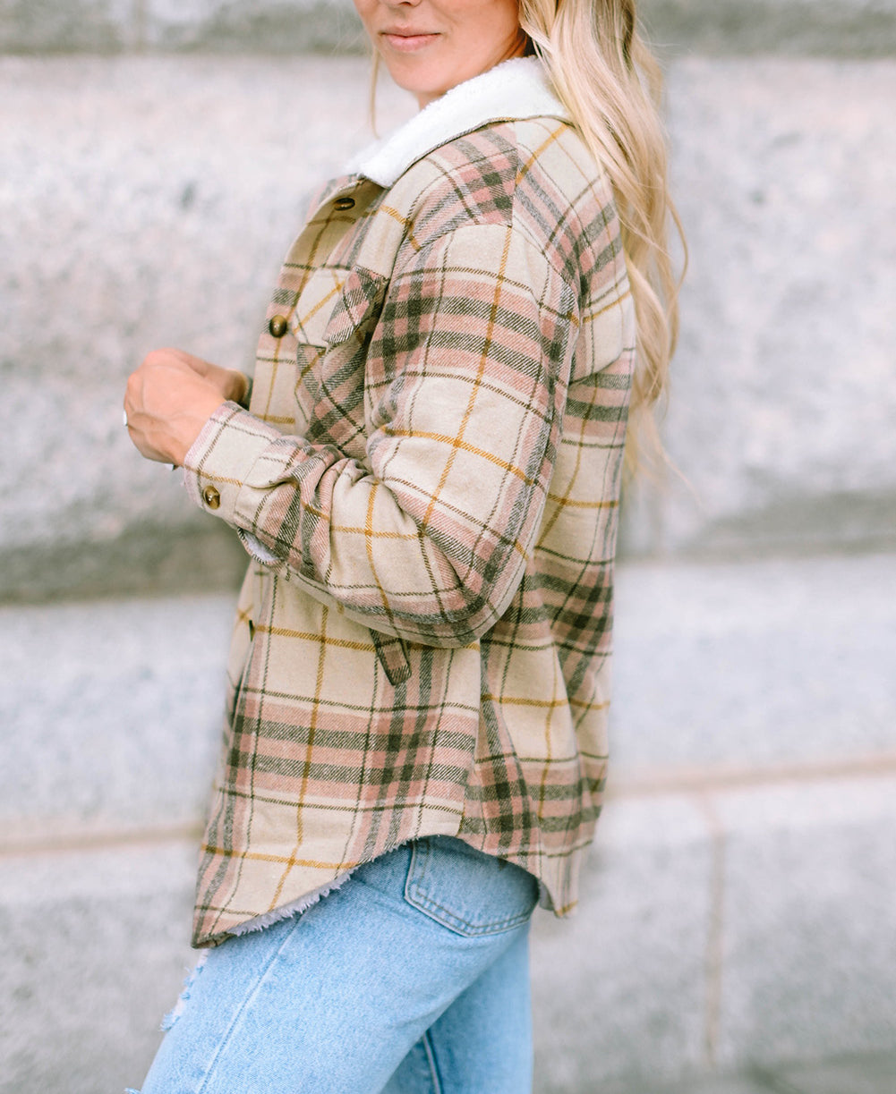 Winter Sherpa Lined Plaid Shacket with Chest Pockets