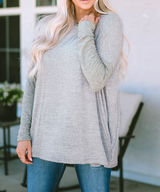 Exposed Seam Patchwork Long Sleeve Top