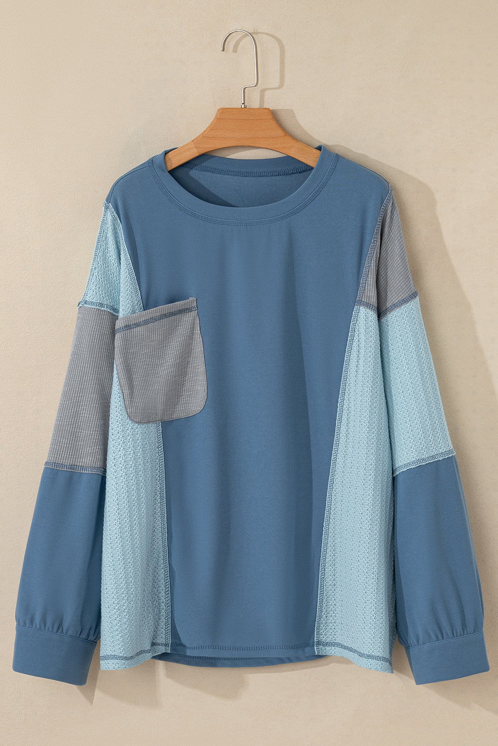 Colorblock Stitching Patchwork Buttoned Long Sleeve Top