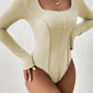 Scoop Neck Seam Detail Long Sleeve Bodysuit